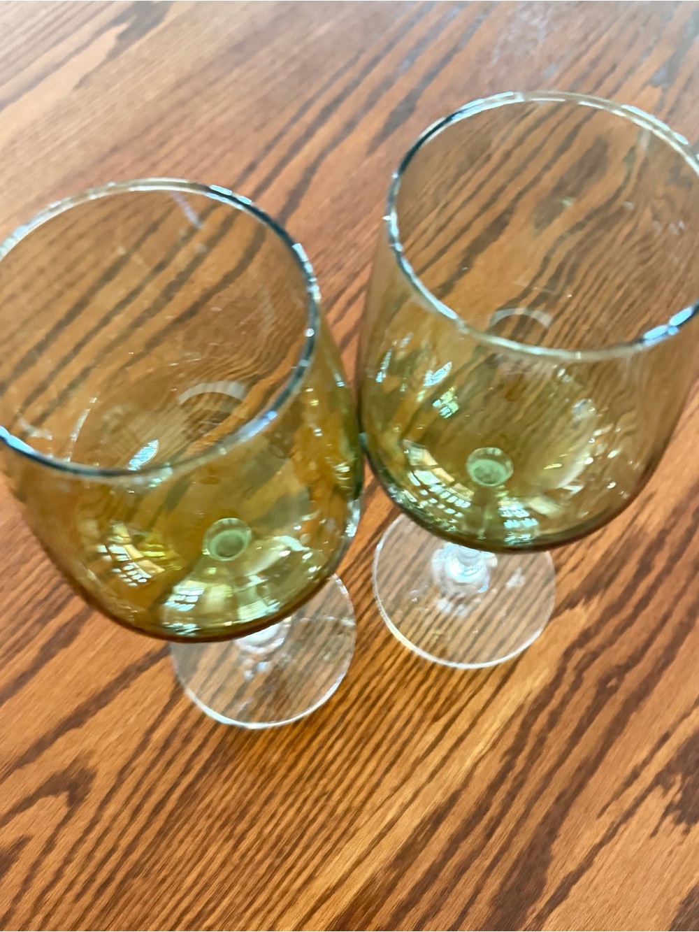 Pier 1 Imports Pantiago Olive Green Wine Glasses Clear Stem Set of 2 - Picture 7 of 8
